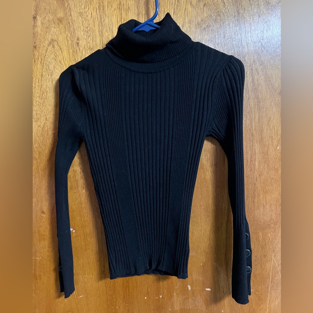Moth by Anthropologie Black Ribbed Soft Turtleneck Sweater women